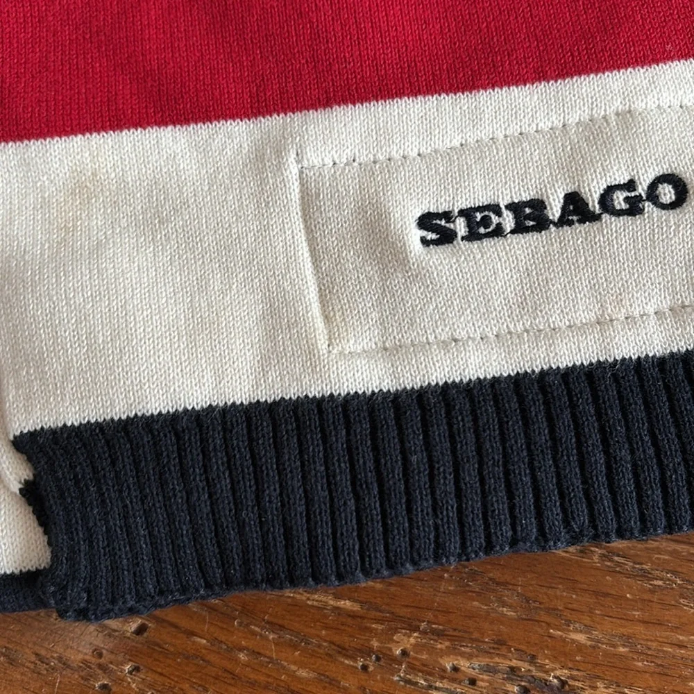 Sebago Block Stripe Scarf NWT Red White Navy Blue Cotton Knit Nautical Coastal